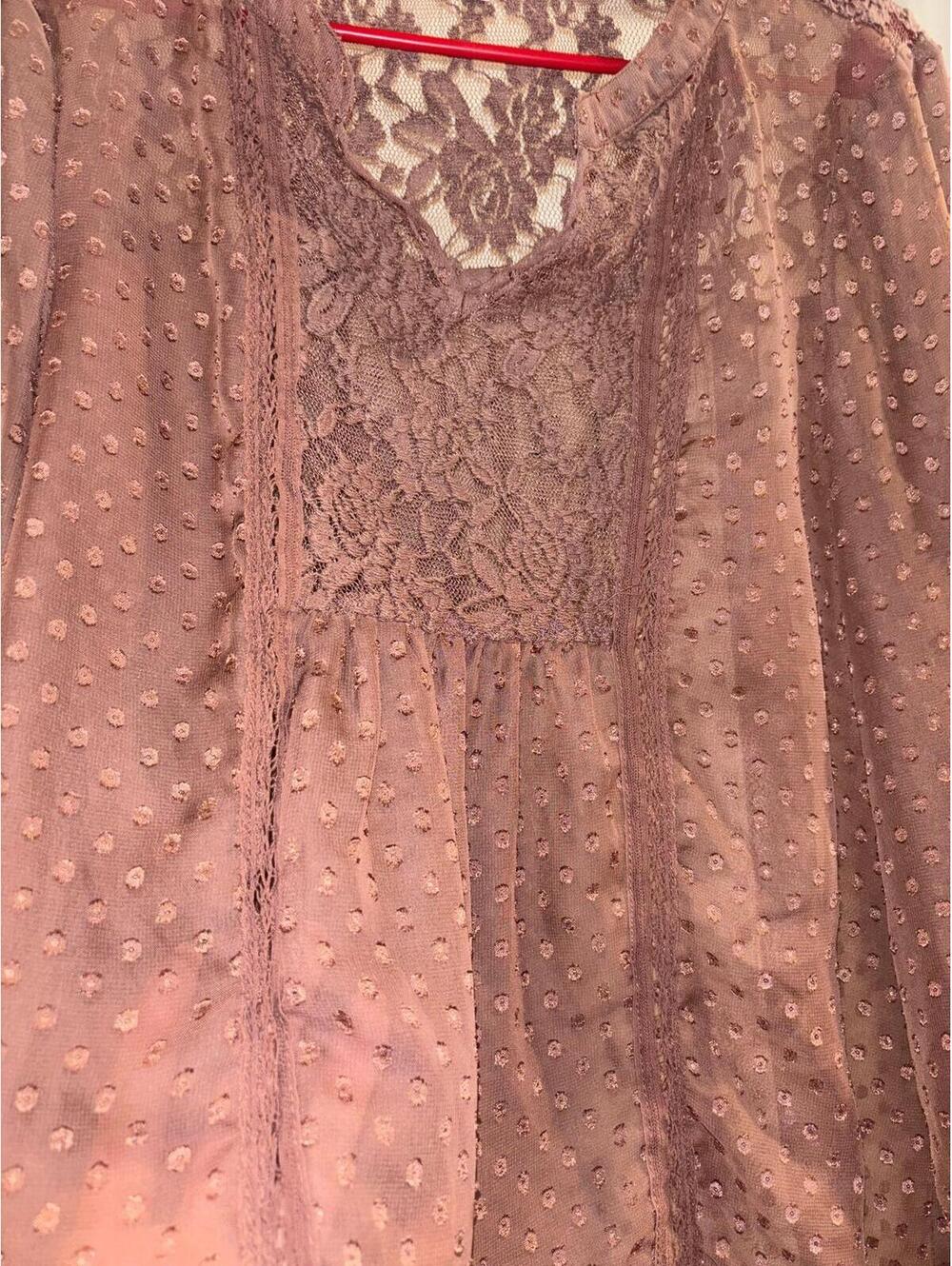 Daniel Rainn Mauve Swiss Dot Lace Boho Blouse Women Large - Picture 4 of 5